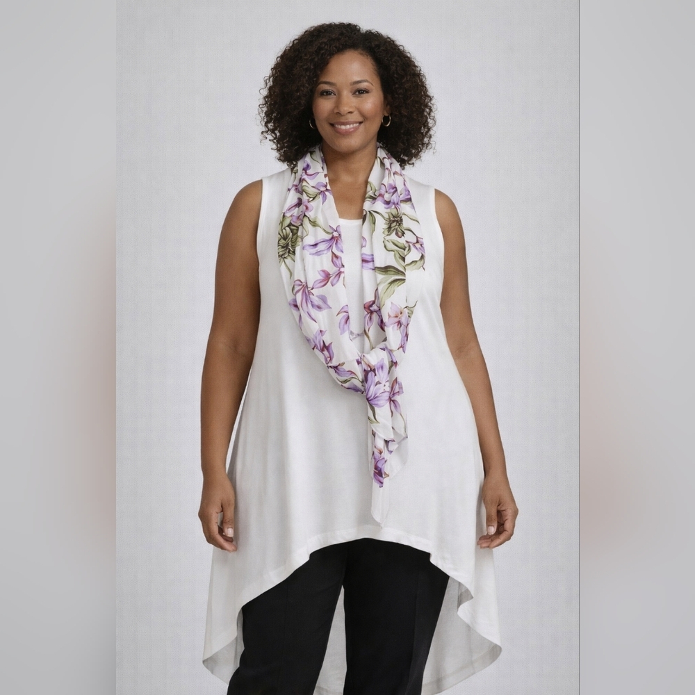 G by Giuliana EcoLuxe Drama Tank with Scarf – 4XP Hi-Low Tulip Hem